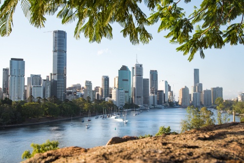 Brisbane skyline view from Kangaroo Point cliffs