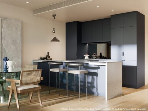 Ocean Scheme Kitchen Standard Finishes w Fridge (3-bed)  Pendant Light Upgrades (1)